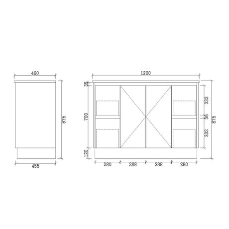 FP1200-KB - 1200x460x880mm Kickboard MDF Vanity with Ceramic Basin – alternate view