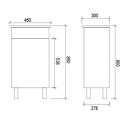 FP450 - 450x300x860mm High Gloss Polyurethane Vanity with Ceramic Basin – alternate view