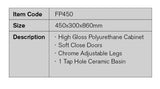 FP450 - 450x300x860mm High Gloss Polyurethane Vanity with Ceramic Basin – detail view