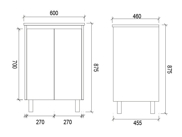 FP600 - 600x460x875mm High Gloss Polyurethane Vanity with Ceramic Basin – alternate view