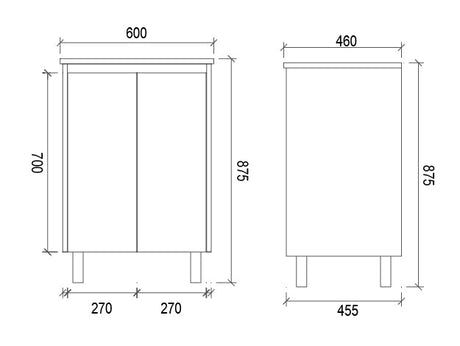 FP600 - 600x460x875mm High Gloss Polyurethane Vanity with Ceramic Basin – alternate view