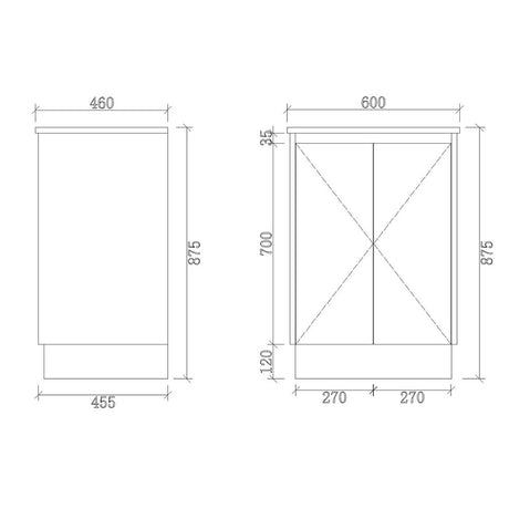 FP600-KB - 600x460x880mm Kickboard MDF Vanity with Ceramic Basin – alternate view