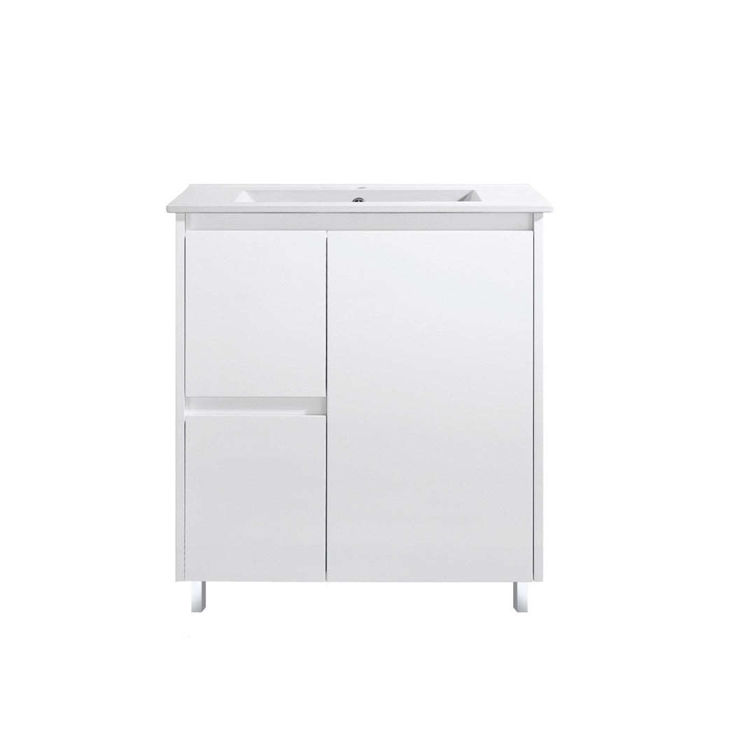 FP750L - 750x460x875mm High Gloss Polyurethane Vanity with Ceramic Basin