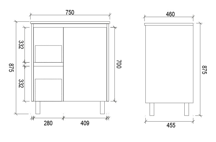 FP750L - 750x460x875mm High Gloss Polyurethane Vanity with Ceramic Basin – alternate view