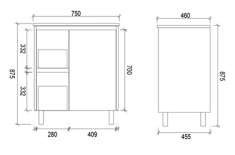 FP750L - 750x460x875mm High Gloss Polyurethane Vanity with Ceramic Basin – alternate view