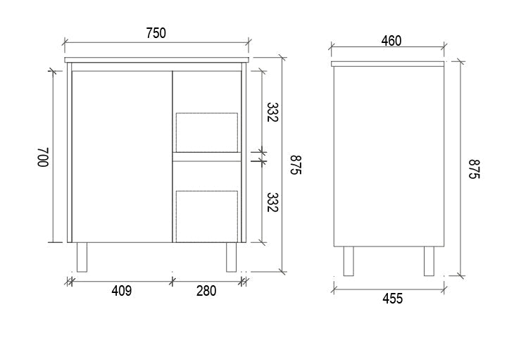 FP750R - 750x460x875mm High Gloss Polyurethane Vanity with Ceramic Basin – alternate view