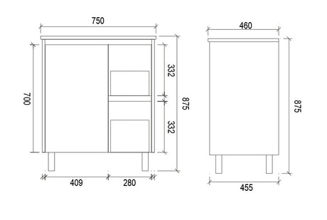 FP750R - 750x460x875mm High Gloss Polyurethane Vanity with Ceramic Basin – alternate view