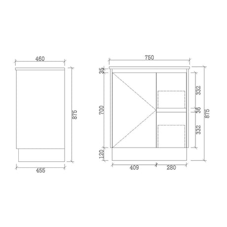 FP750R-KB - 750x460x880mm Kickboard MDF Vanity with Ceramic Basin – alternate view