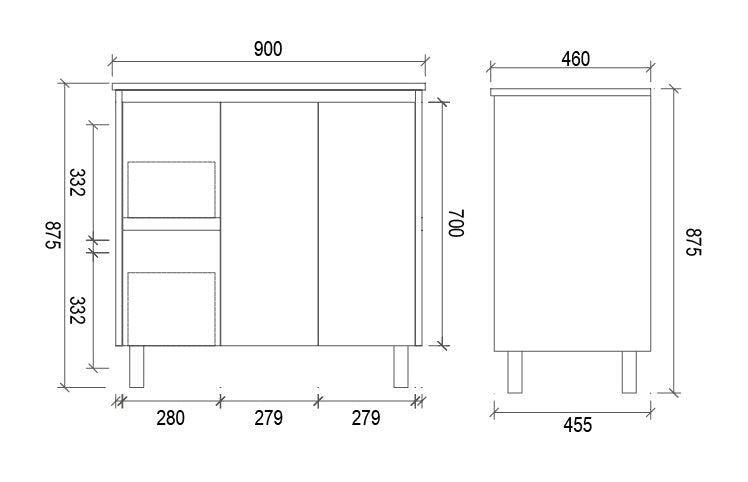 FP900L - 900x460x875mm High Gloss Polyurethane Vanity with Ceramic Basin – alternate view