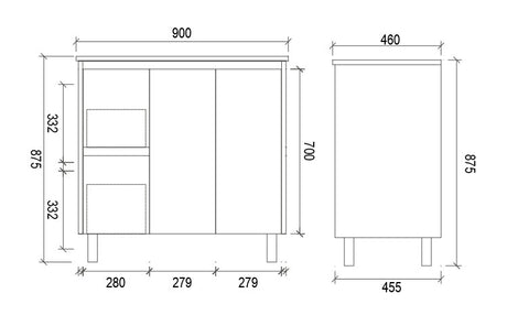 FP900L - 900x460x875mm High Gloss Polyurethane Vanity with Ceramic Basin – alternate view