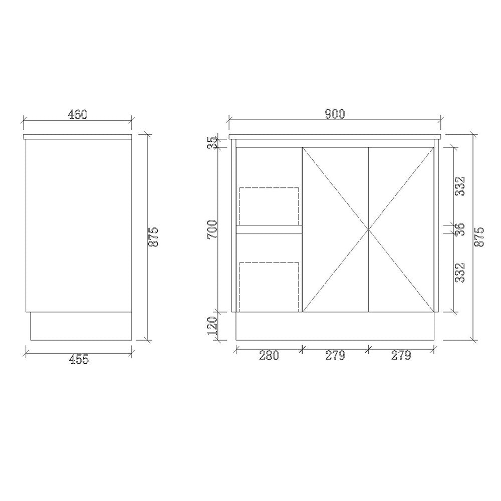 FP900L-KB - 900x460x880mm Kickboard MDF Vanity with Ceramic Basin – alternate view