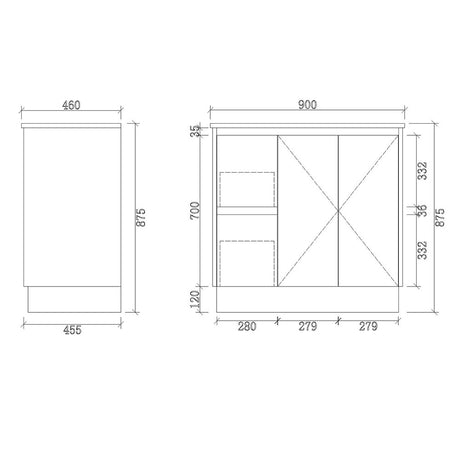 FP900L-KB - 900x460x880mm Kickboard MDF Vanity with Ceramic Basin – alternate view