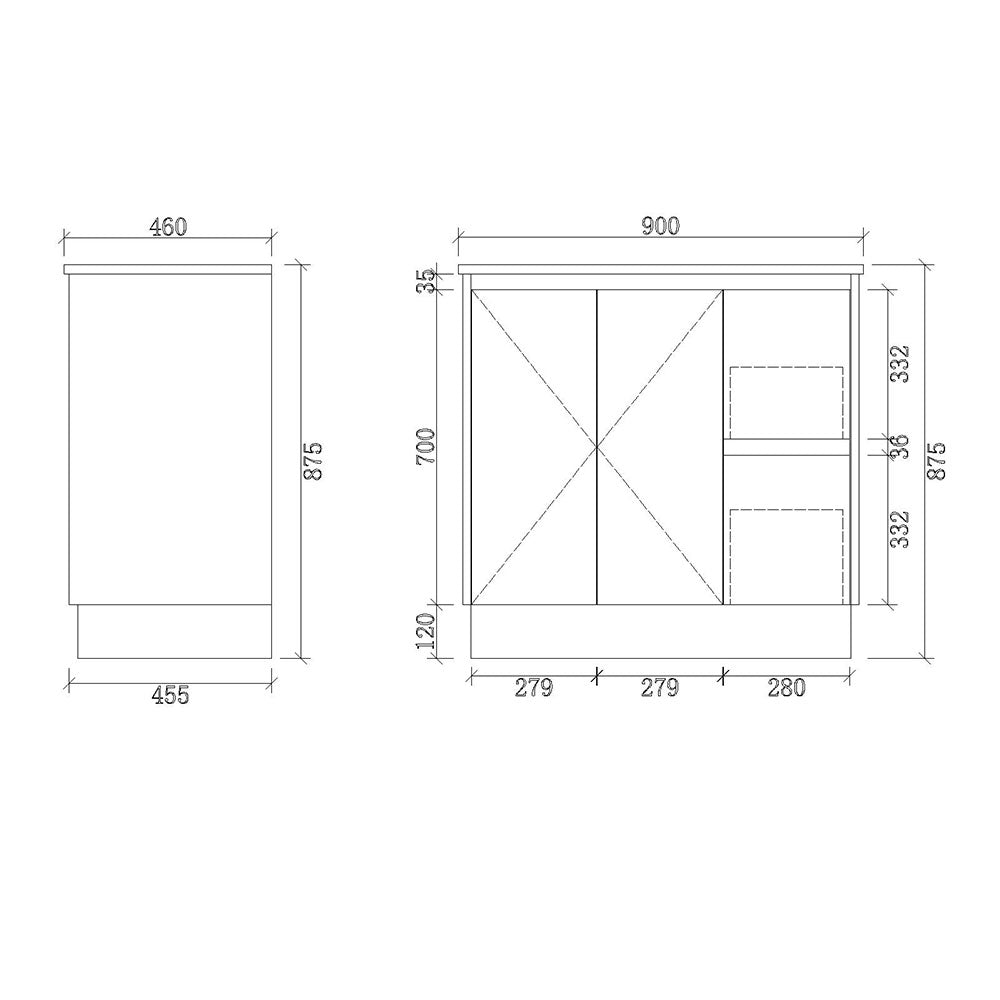 FP900R-KB - 900x460x880mm Kickboard MDF Vanity with Ceramic Basin – alternate view