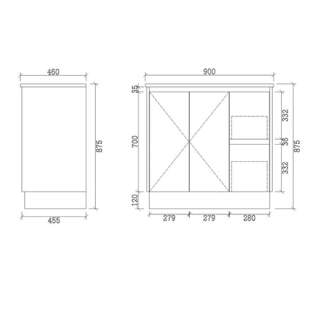 FP900R-KB - 900x460x880mm Kickboard MDF Vanity with Ceramic Basin – alternate view