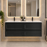 Fremantle 1200mm All Draw Wall Hung Vanity Matte Black Double Bowl - 1200x475x545
