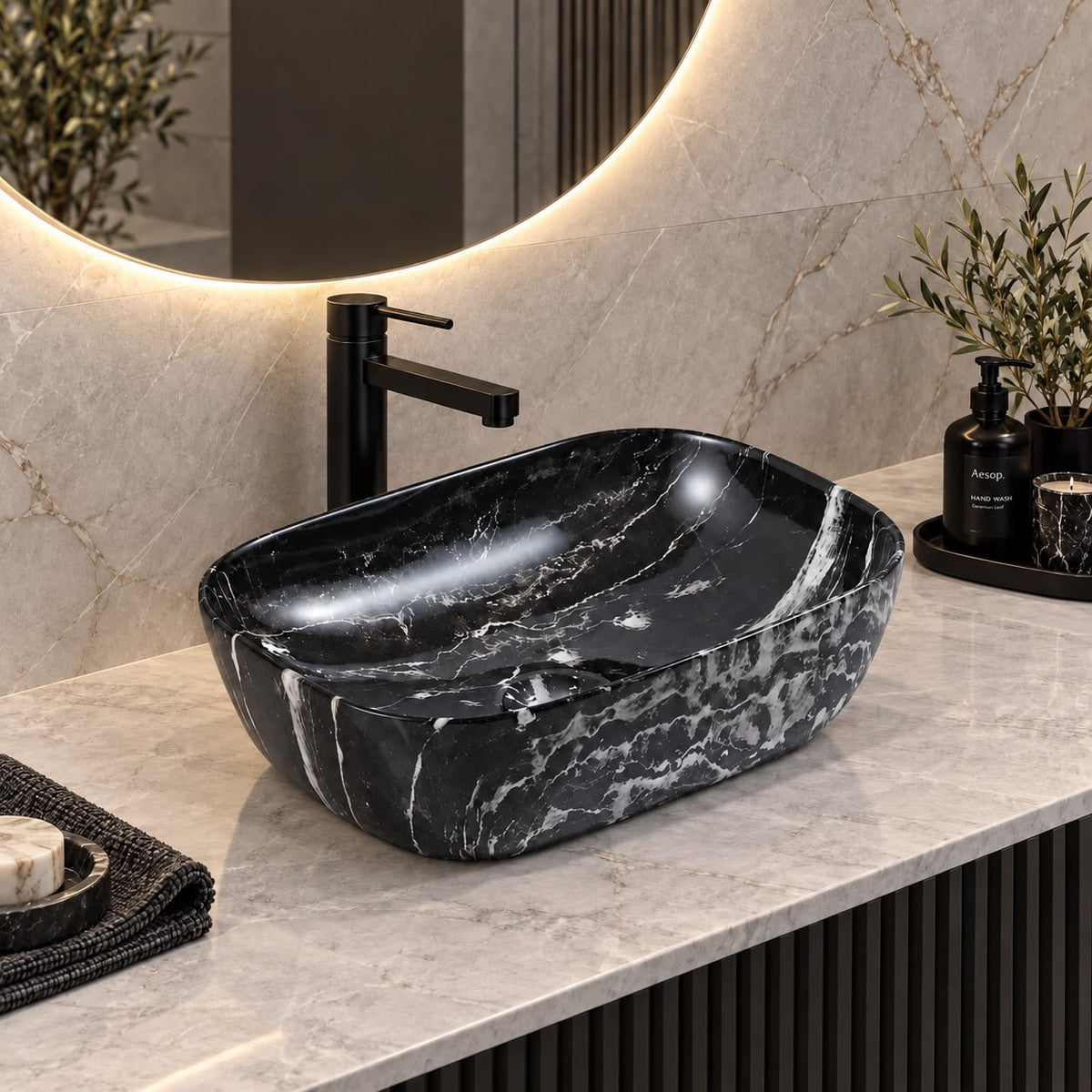 455mm Rectangular Black Calcutta Above Counter Basin 455x325x135mm