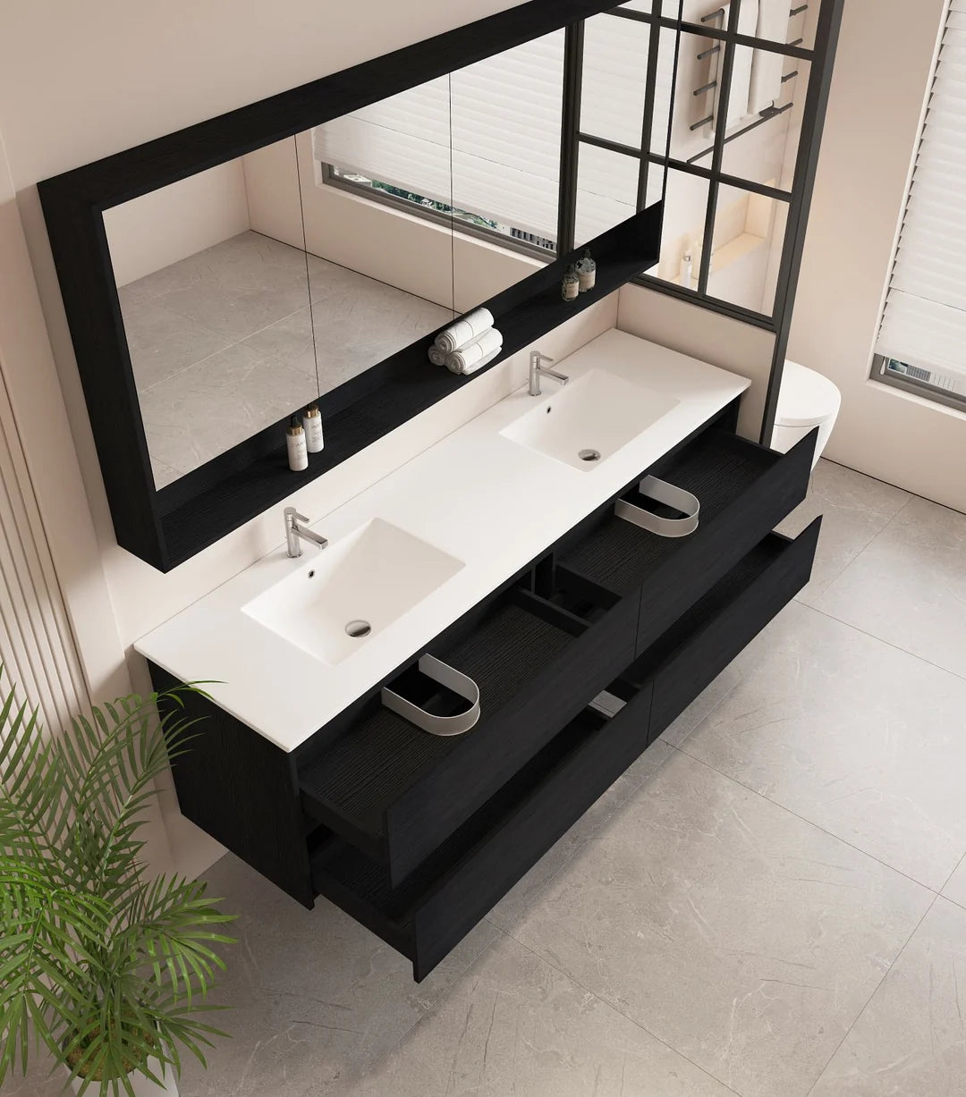 Hera 1800mm Vanity Wall Hung Double Bowl - 1800x450x560mm