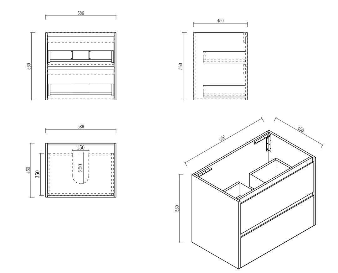 Hera 600mm Vanity Wall Hung - 600x450x560mm
