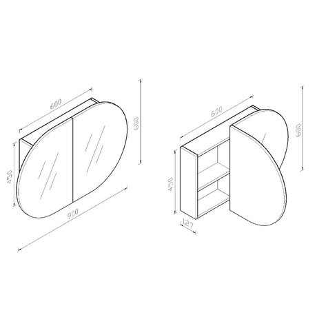 HP6090 - 900x600x150mm Matte White Polyurethane Peel Shaving Cabinent with Pencil Edge Mirror – view 4