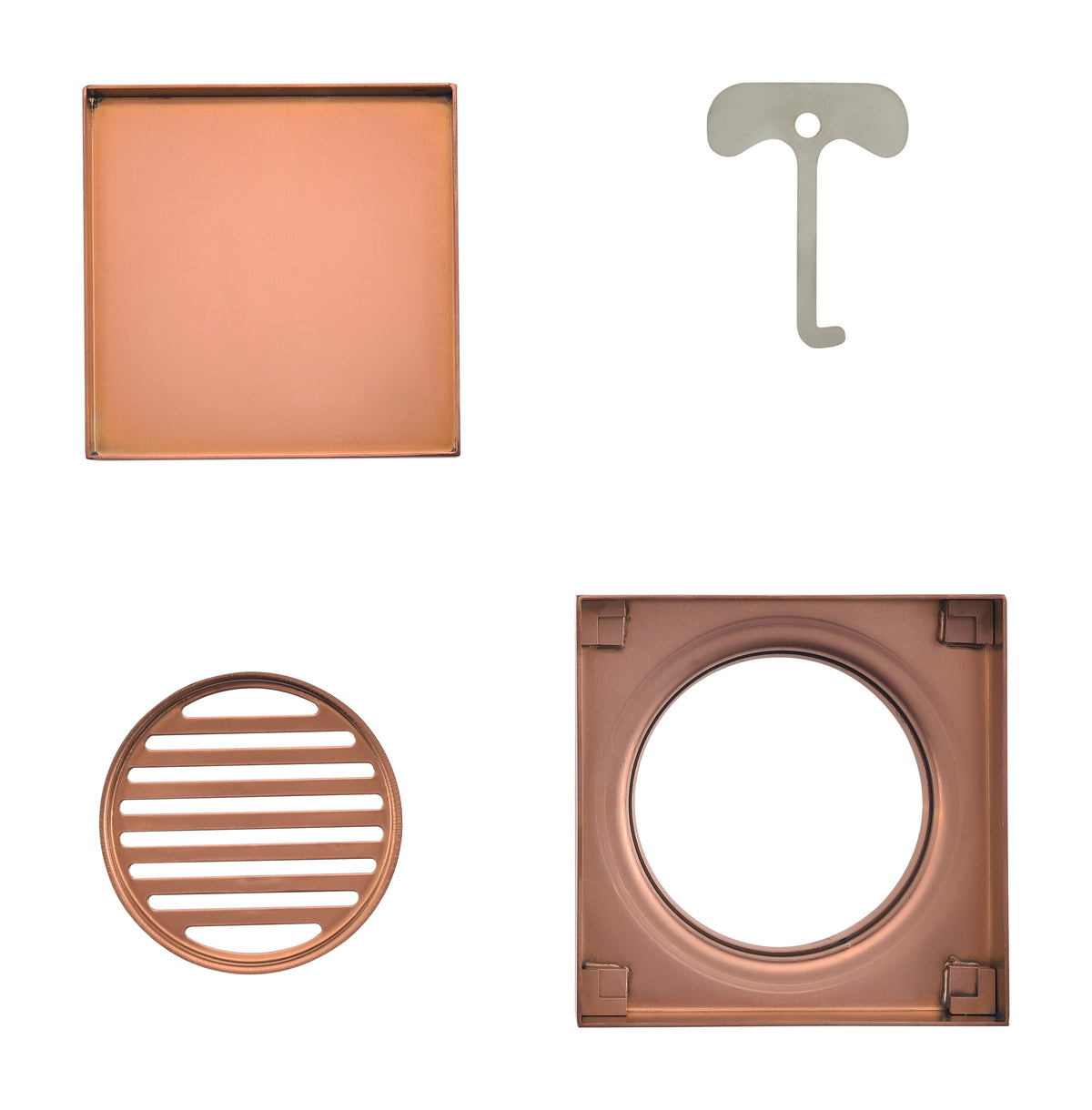 Tile Insert Floor Waste Brushed Copper - 316 Marine Grade Stainless Steel -  120 x 120mm