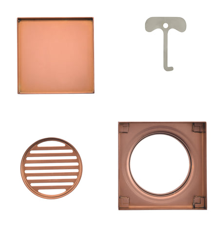 Tile Insert Floor Waste Brushed Copper - 316 Marine Grade Stainless Steel -  120 x 120mm