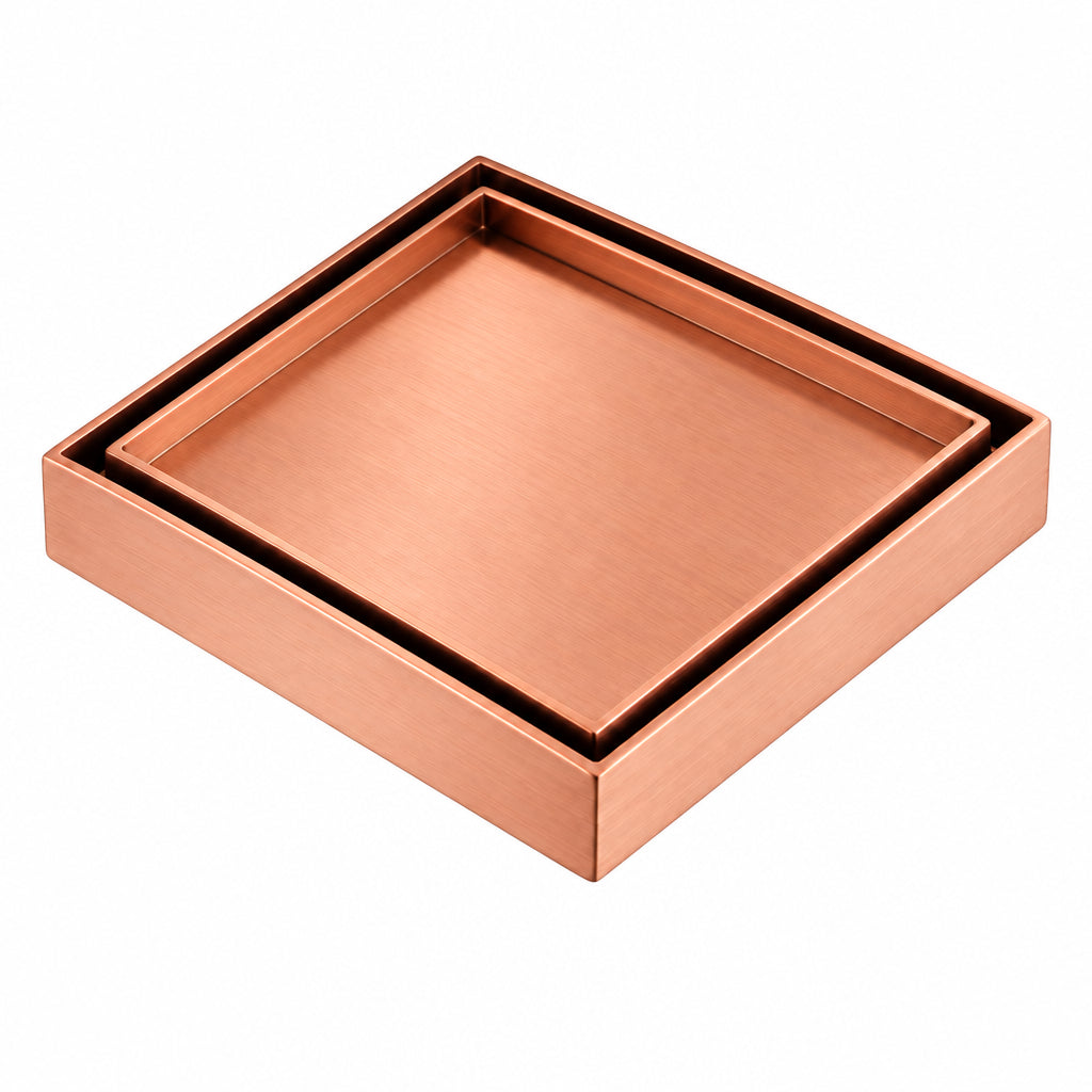 Tile Insert Floor Waste Brushed Copper - 316 Marine Grade Stainless Steel -  120 x 120mm