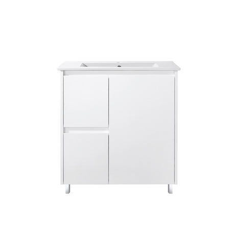 Paula 750mm MDF Polyurethane Slim Vanity Left Hand Draws on Legs 1th - 750x360x875mm