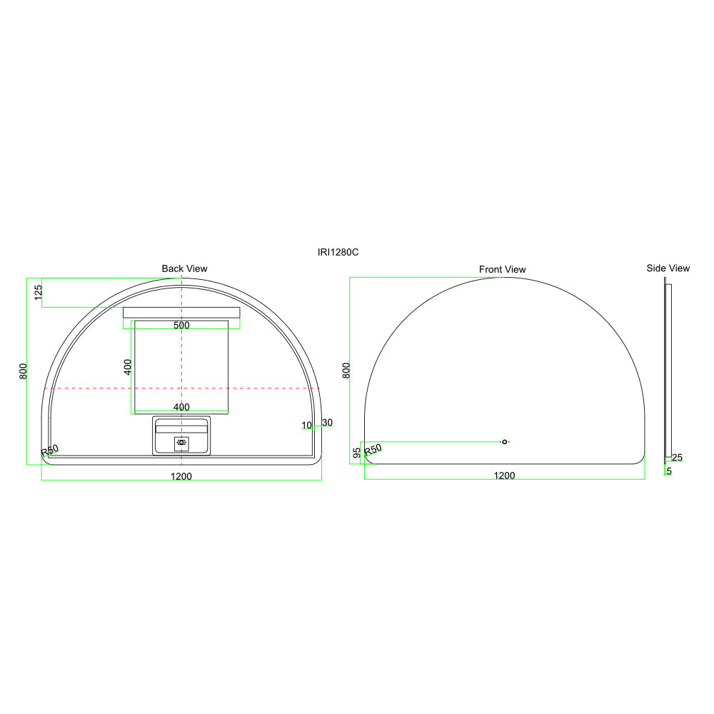 LED1200M - 1200x800x5mm Copper Free Half Moon Shape LED Mirror – alternate view