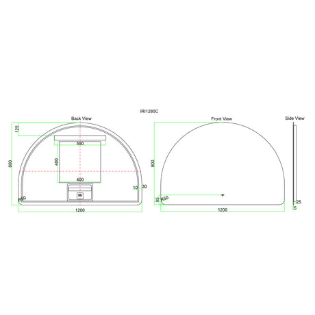 LED1200M - 1200x800x5mm Copper Free Half Moon Shape LED Mirror – alternate view
