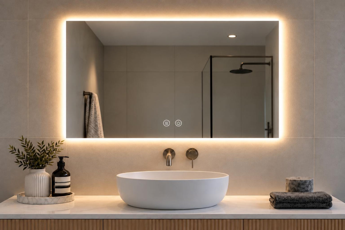 LED Rectangular Shaped Pencil Edge Mirror Backlit - 1200 x 800mm