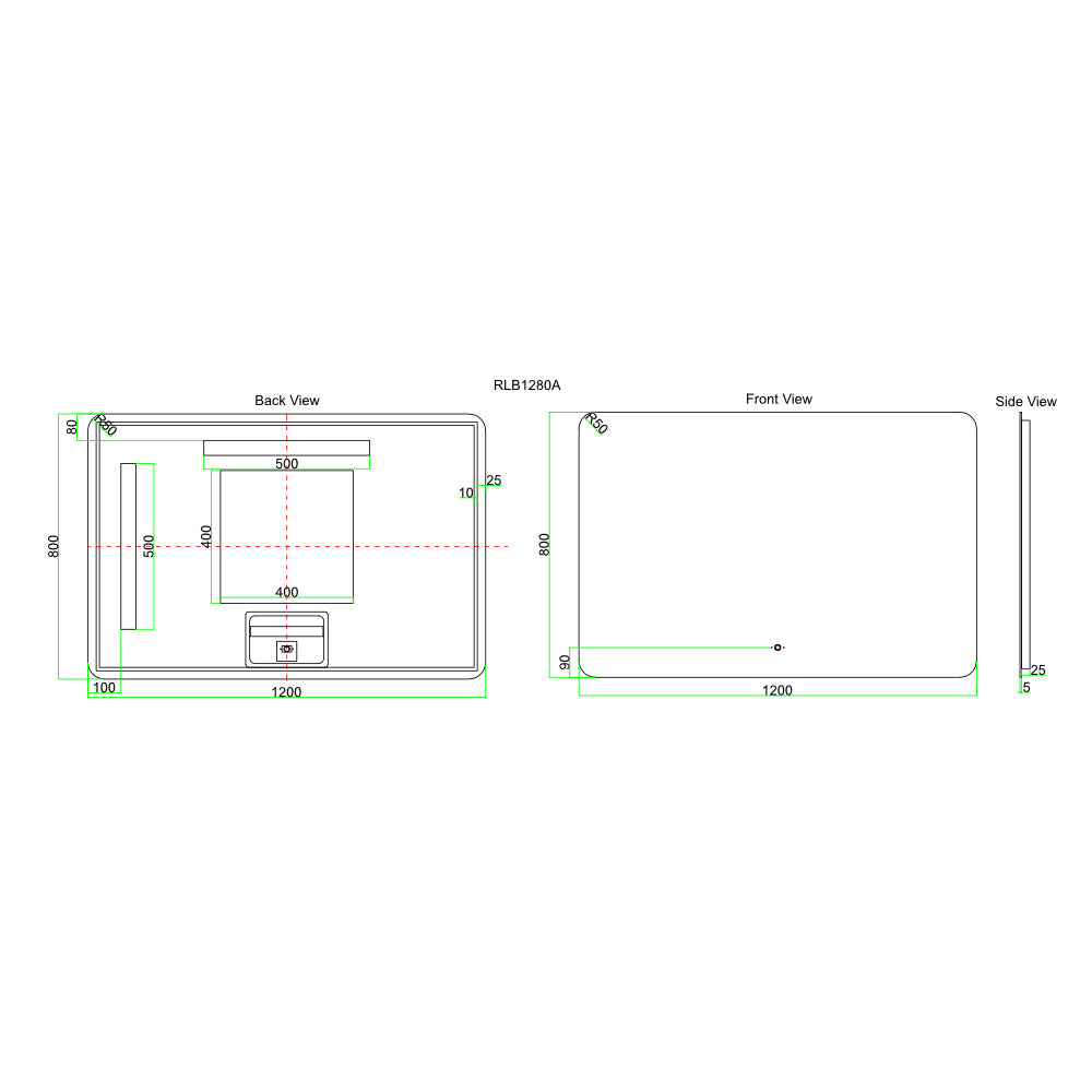 LED12080S - 1200x800x5mm Copper Free Rectangular Shape LED Mirror – alternate view