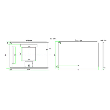 LED12080S - 1200x800x5mm Copper Free Rectangular Shape LED Mirror – alternate view