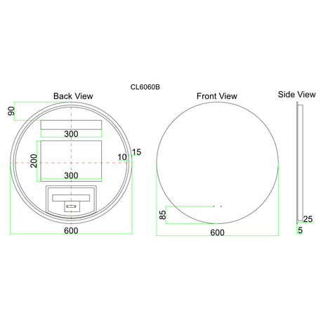 LED600 - 600x600x5mm Pencil Edge Copper Free Round LED Mirror – alternate view