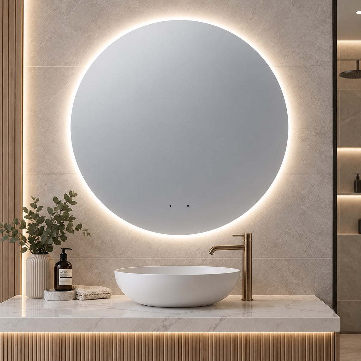 LED Round Shaped Pencil Edge Mirror Backlit - 800 x 800mm