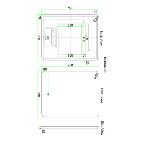 LED6075S - 600x750x5mm Copper Free Rectangular Shape LED Mirror – alternate view