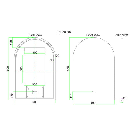 LED6090A - 600x900x5mm Pencil Edge Copper Free Arch LED Mirror – alternate view