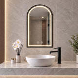 LED Arch Shaped Black Framed Mirror - 900 x 600mm