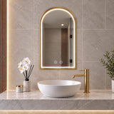 LED Arch Shaped Gold Framed Mirror - 900 x 600mm