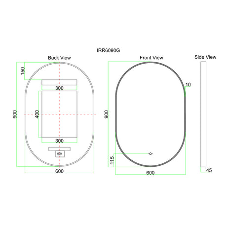 LED6090PG - 600x900x45mm Brushed Gold Aluminium Frame Copper Free Peel LED Mirror – alternate view