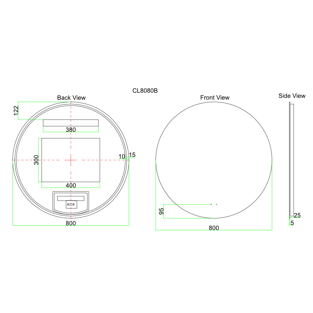 LED800 - 800x800x5mm Pencil Edge Copper Free Round LED Mirror – alternate view
