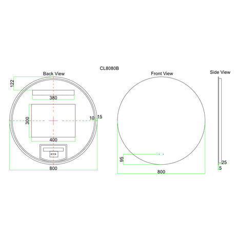 LED800 - 800x800x5mm Pencil Edge Copper Free Round LED Mirror – alternate view