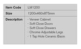 LM1200 - 1200x460x875mm Veneer Cabinet Vanity with Ceramic Basin – detail view