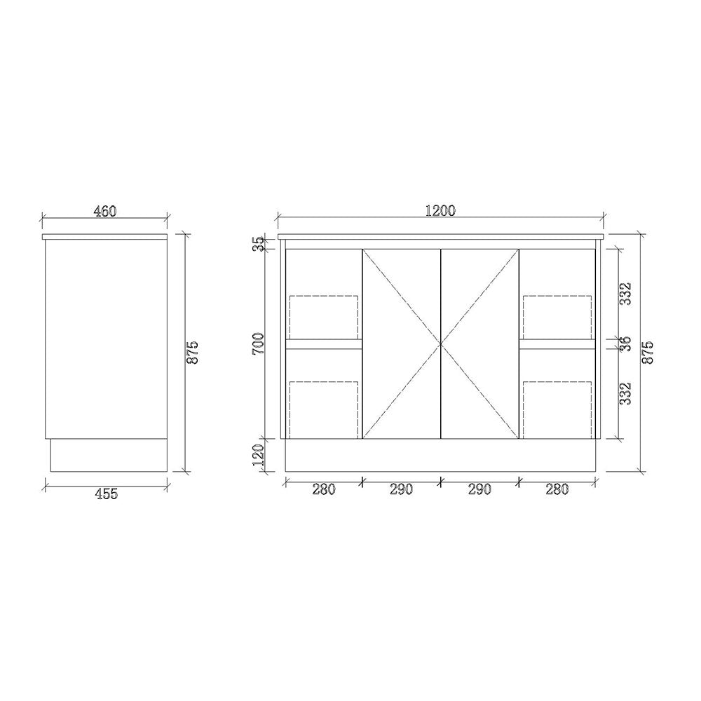 LM1200-KB - 1200x460x880mm Light Oak MDF Kickboard Vanity with Ceramic Basin – alternate view