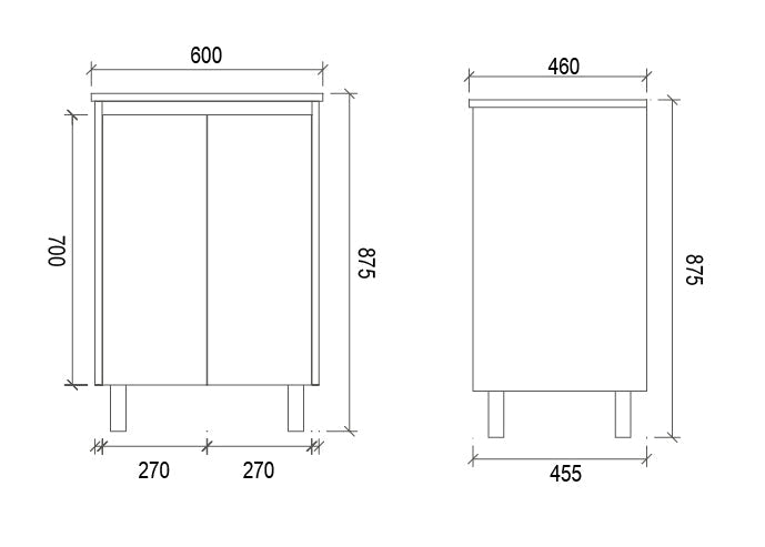 LM600 - 600x460x875mm Veneer Cabinet Vanity with Ceramic Basin – alternate view