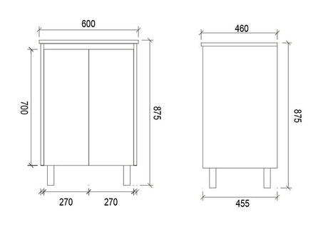 LM600 - 600x460x875mm Veneer Cabinet Vanity with Ceramic Basin – alternate view