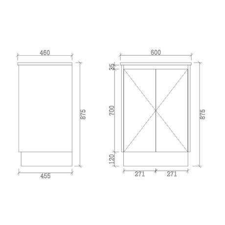 LM600-KB - 600x460x880mm Light Oak MDF Kickboard Vanity with Ceramic Basin – alternate view