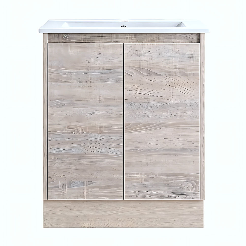 LM600-KB - 600x460x880mm Light Oak MDF Kickboard Vanity with Ceramic Basin