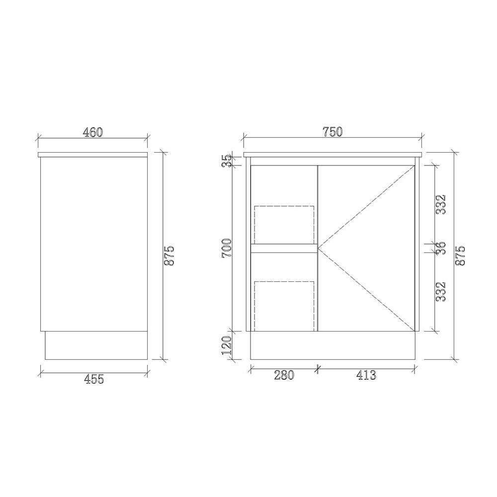 LM750L-KB - 750x460x880mm Light Oak MDF Kickboard Vanity with Ceramic Basin – alternate view