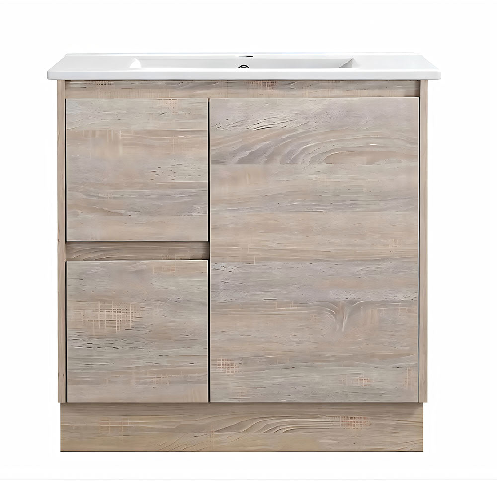 LM750L-KB - 750x460x880mm Light Oak MDF Kickboard Vanity with Ceramic Basin