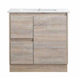 LM750L-KB - 750x460x880mm Light Oak MDF Kickboard Vanity with Ceramic Basin